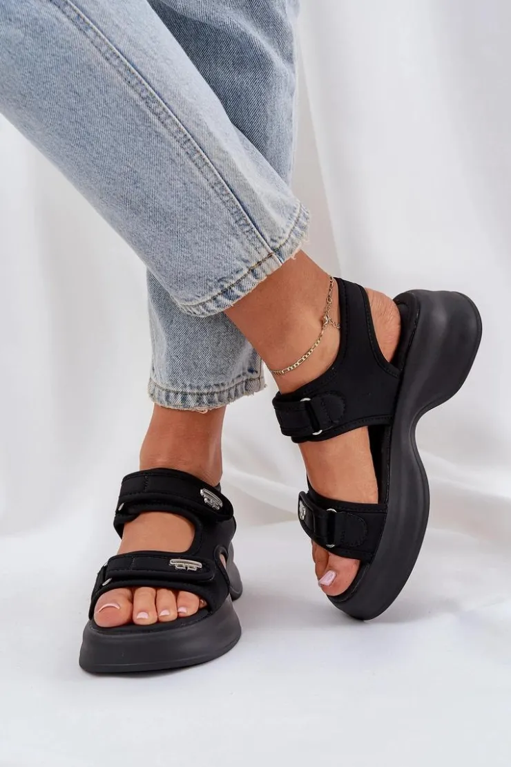 New Boto Materiałowe Lekkie Sandały Na Platformie Czarne Deniffia Czarny
