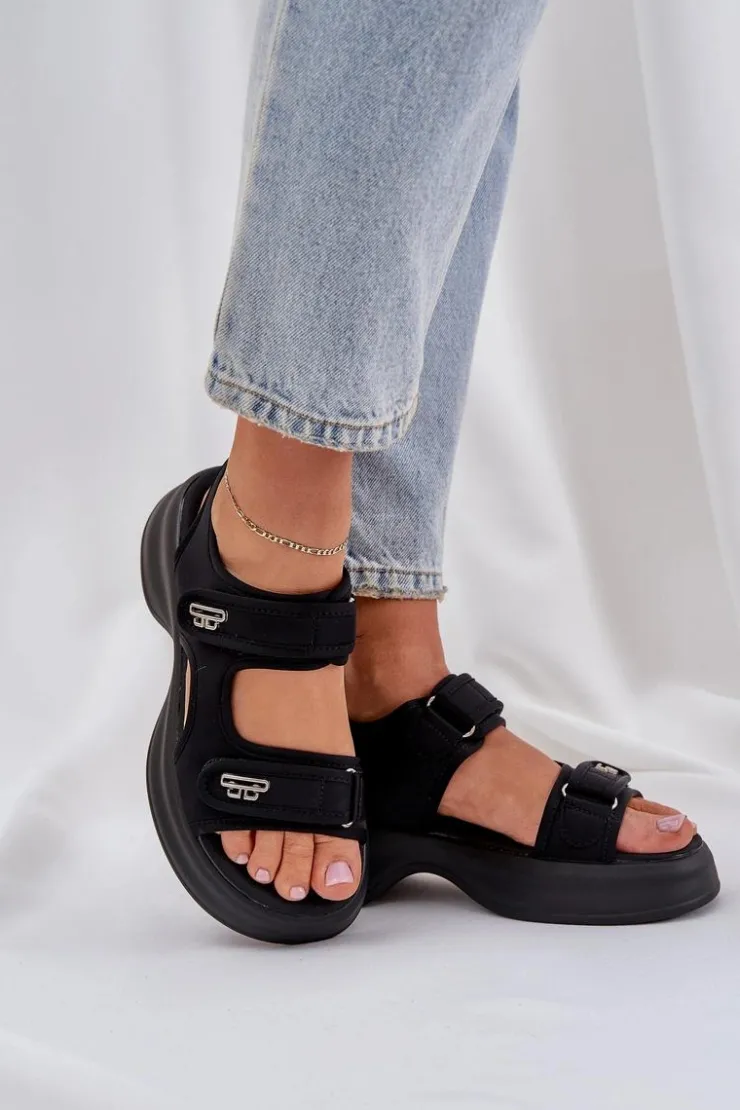 New Boto Materiałowe Lekkie Sandały Na Platformie Czarne Deniffia Czarny