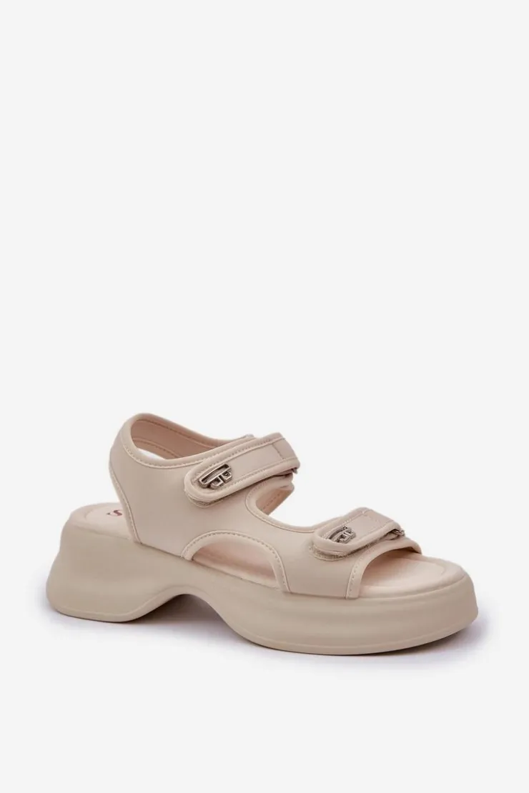 Boto Sandały Płaskie*Materiałowe Lekkie Sandały Na Platformie Jasnobeżowe Deniffia Beżowy