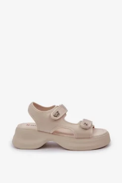 Boto Sandały Płaskie*Materiałowe Lekkie Sandały Na Platformie Jasnobeżowe Deniffia Beżowy