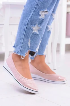 Boto Baleriny Klasyczne*Materiałowe Różowe Baleriny Na Koturnie Elleni