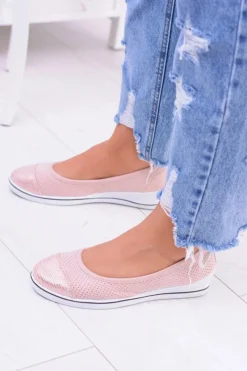 Boto Baleriny Klasyczne*Materiałowe Różowe Baleriny Na Koturnie Elleni