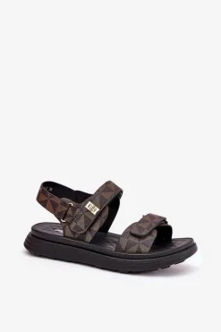 Boto Sandały Płaskie*Materiałowe Sandały Damskie Na Platformie Czarno-Brązowe Leriot