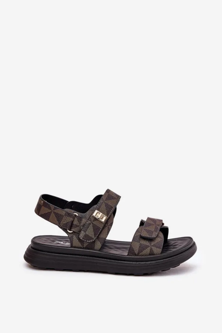 Boto Sandały Płaskie*Materiałowe Sandały Damskie Na Platformie Czarno-Brązowe Leriot