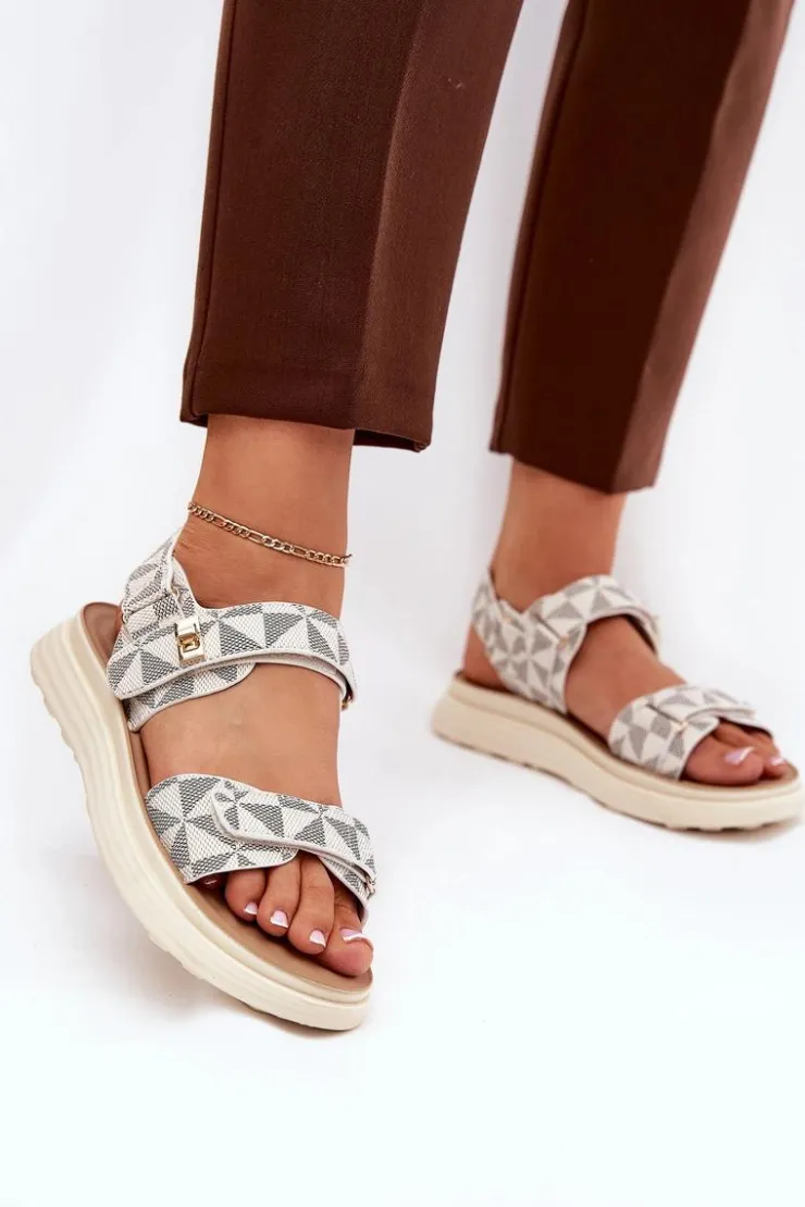 Damskie Boto Materiałowe Sandały Damskie Na Platformie Beżowe Leriot