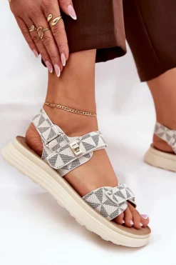 Damskie Boto Materiałowe Sandały Damskie Na Platformie Beżowe Leriot