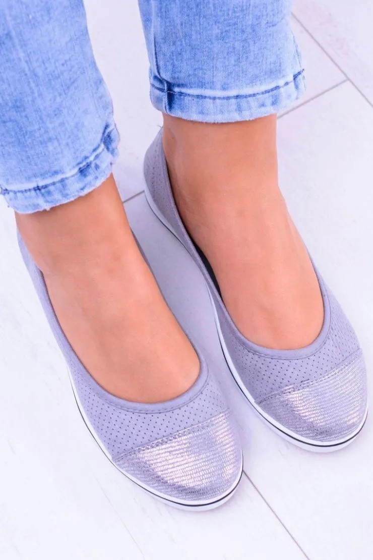 Damskie Boto Materiałowe Szare Baleriny Na Koturnie Elleni