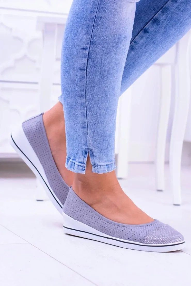 Damskie Boto Materiałowe Szare Baleriny Na Koturnie Elleni