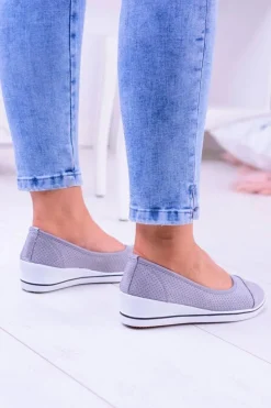 Damskie Boto Materiałowe Szare Baleriny Na Koturnie Elleni