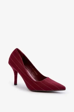 Boto Czółenka Klasyczne*Materiałowe Szpilki Damskie W Paski Bordowe Tifidra Czerwony