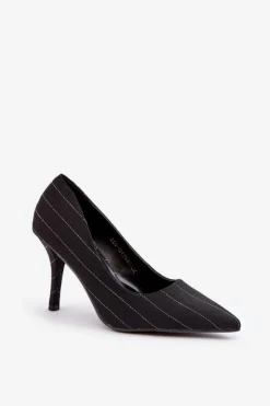 New Boto Materiałowe Szpilki Damskie W Paski Czarne Tifidra Czarny