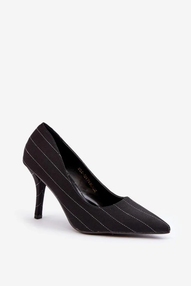 New Boto Materiałowe Szpilki Damskie W Paski Czarne Tifidra Czarny