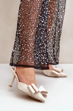 Damskie Boto Materiałowe Szpilki Z Kokardą Złote Selatea