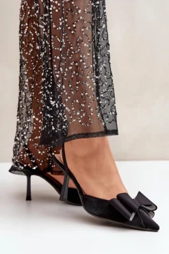 Damskie Boto Materiałowe Szpilki Z Kokardą Czarne Selatea