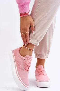 Damskie Big Star Shoes Materiałowe Tenisówki Na Platformie Big Star LL274147 Różowe