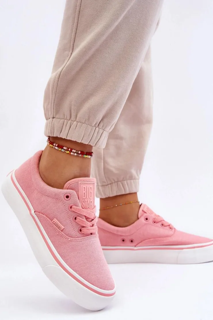 Damskie Big Star Shoes Materiałowe Tenisówki Na Platformie Big Star LL274147 Różowe