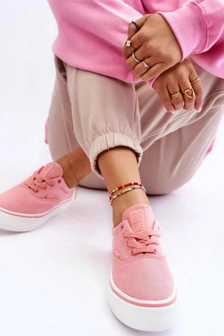 Damskie Big Star Shoes Materiałowe Tenisówki Na Platformie Big Star LL274147 Różowe