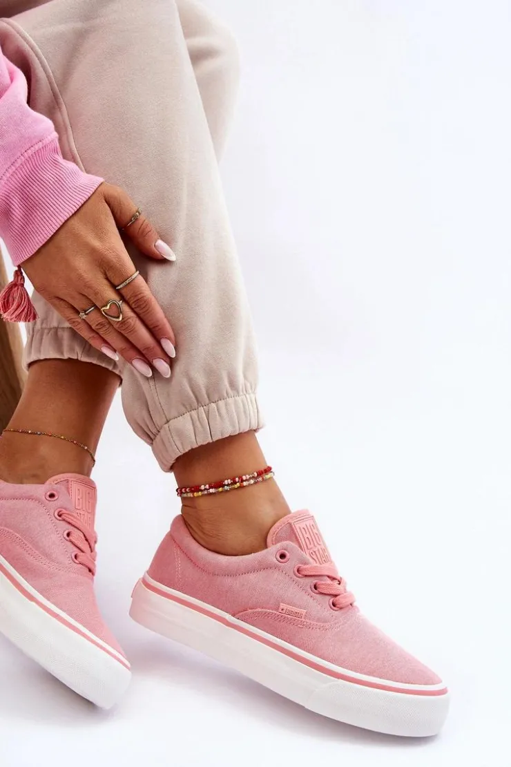 Damskie Big Star Shoes Materiałowe Tenisówki Na Platformie Big Star LL274147 Różowe