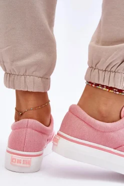 Damskie Big Star Shoes Materiałowe Tenisówki Na Platformie Big Star LL274147 Różowe
