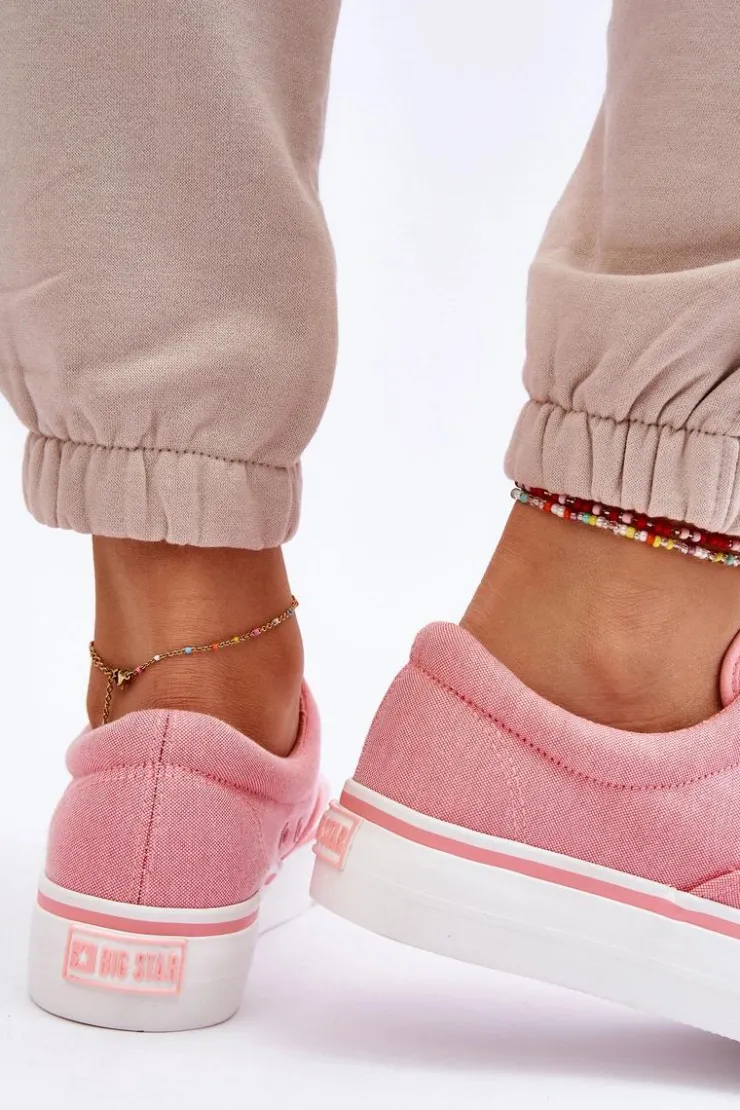 Damskie Big Star Shoes Materiałowe Tenisówki Na Platformie Big Star LL274147 Różowe