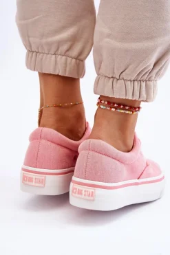 Damskie Big Star Shoes Materiałowe Tenisówki Na Platformie Big Star LL274147 Różowe