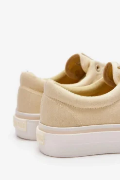 Damskie Big Star Shoes Materiałowe Tenisówki Na Platformie Big Star LL274144 Jasnożółte