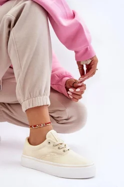 Damskie Big Star Shoes Materiałowe Tenisówki Na Platformie Big Star LL274144 Jasnożółte