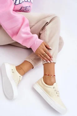 Damskie Big Star Shoes Materiałowe Tenisówki Na Platformie Big Star LL274144 Jasnożółte