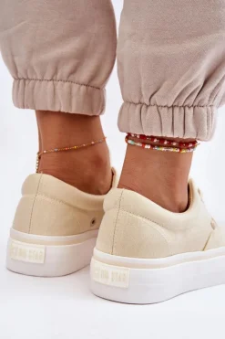 Damskie Big Star Shoes Materiałowe Tenisówki Na Platformie Big Star LL274144 Jasnożółte