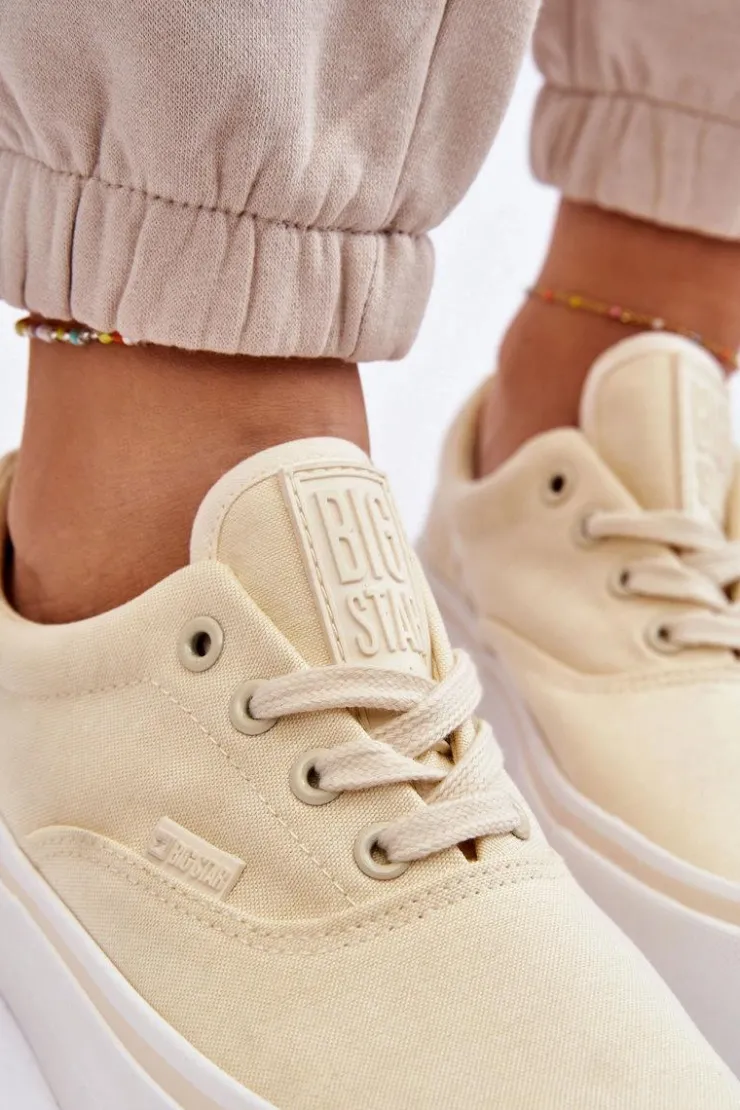 Damskie Big Star Shoes Materiałowe Tenisówki Na Platformie Big Star LL274144 Jasnożółte