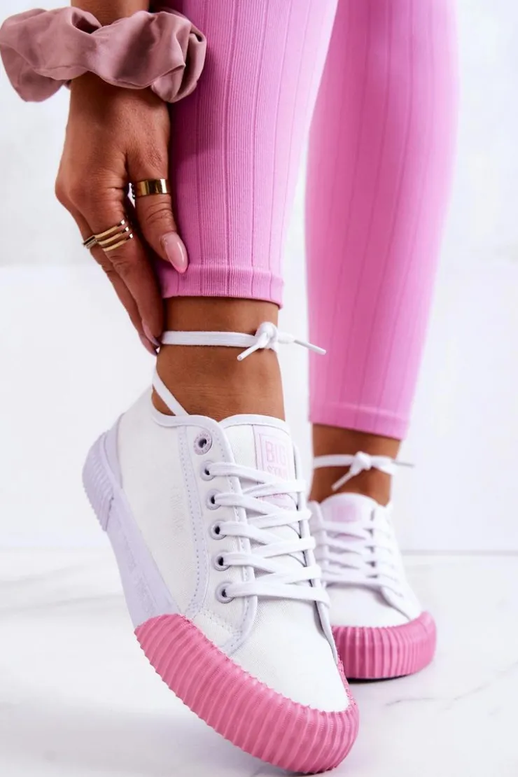 Damskie Big Star Shoes Materiałowe Tenisówki Trampki BIG STAR JJ274111 Białe