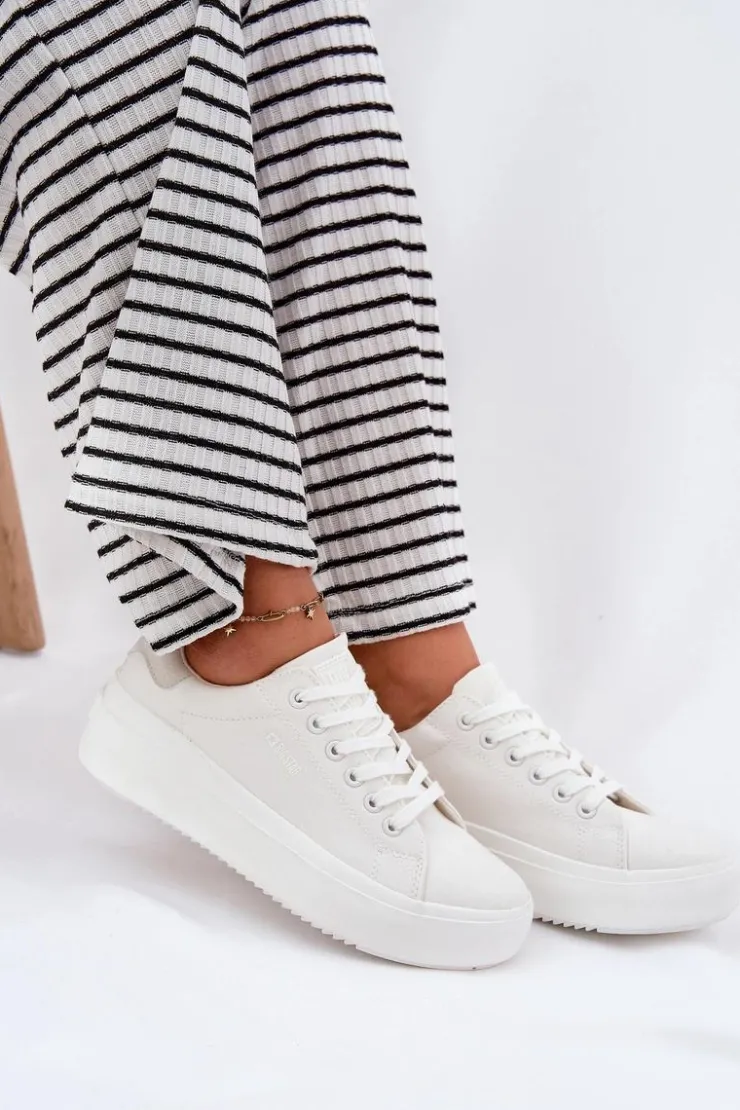 Damskie Big Star Shoes Materiałowe Trampki Damskie Na Platformie Big Star RR274463 Białe