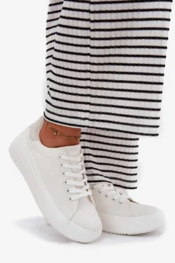 Damskie Big Star Shoes Materiałowe Trampki Damskie Na Platformie Big Star RR274463 Białe