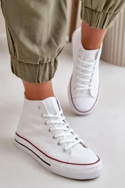 New Boto Materiałowe Trampki Damskie Za Kostkę Białe Onaria