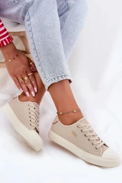 Discount Big Star Shoes Materiałowe Trampki Damskie Big Star RR274767 Beżowe Beżowy