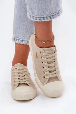 Discount Big Star Shoes Materiałowe Trampki Damskie Big Star RR274767 Beżowe Beżowy