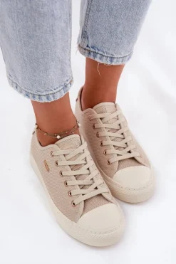 Discount Big Star Shoes Materiałowe Trampki Damskie Big Star RR274767 Beżowe Beżowy