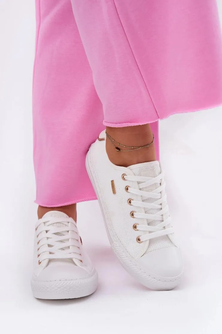 Big Star Shoes Trampki Damskie Big Star|Trampki Damskie Niskie*Materiałowe Trampki Damskie Big Star RR274766 Białe Biały