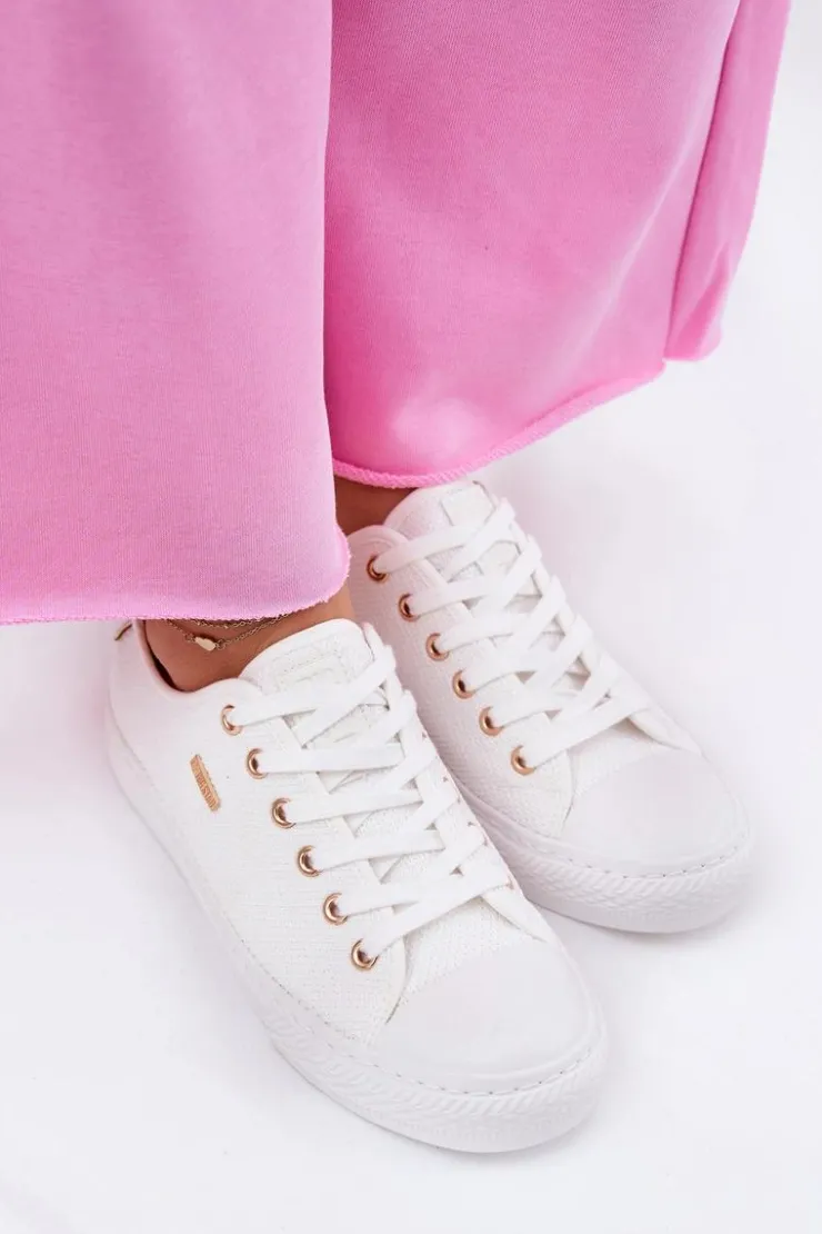 Big Star Shoes Trampki Damskie Big Star|Trampki Damskie Niskie*Materiałowe Trampki Damskie Big Star RR274766 Białe Biały