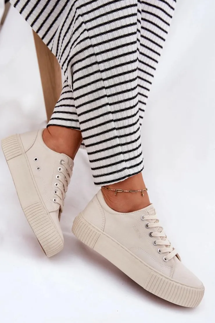 Big Star Shoes Trampki Damskie Big Star|Trampki Damskie Niskie*Materiałowe Trampki Damskie Big Star RR274407 Beżowe Beżowy