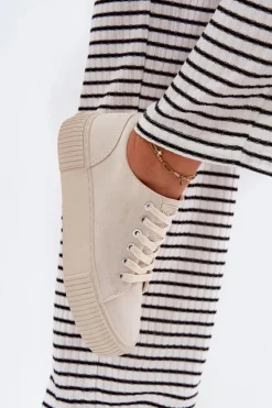 Big Star Shoes Trampki Damskie Big Star|Trampki Damskie Niskie*Materiałowe Trampki Damskie Big Star RR274407 Beżowe Beżowy