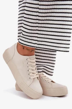 Big Star Shoes Trampki Damskie Big Star|Trampki Damskie Niskie*Materiałowe Trampki Damskie Big Star RR274407 Beżowe Beżowy