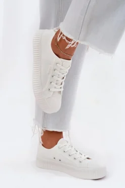 Damskie Big Star Shoes Materiałowe Trampki Damskie Na Platformie Big Star RR274776 Białe