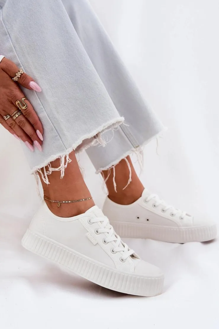 Damskie Big Star Shoes Materiałowe Trampki Damskie Na Platformie Big Star RR274776 Białe