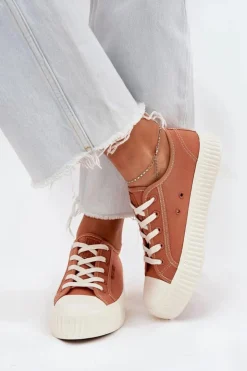 Outlet Big Star Shoes Materiałowe Trampki Damskie Na Platformie Big Star RR274778 Pomarańczowe Pomarańczowy