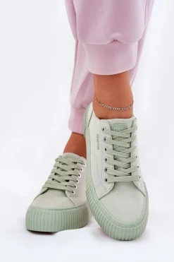 Big Star Shoes Trampki Damskie Big Star|Trampki Damskie Niskie*Materiałowe Trampki Damskie Big Star RR274408 Zielone