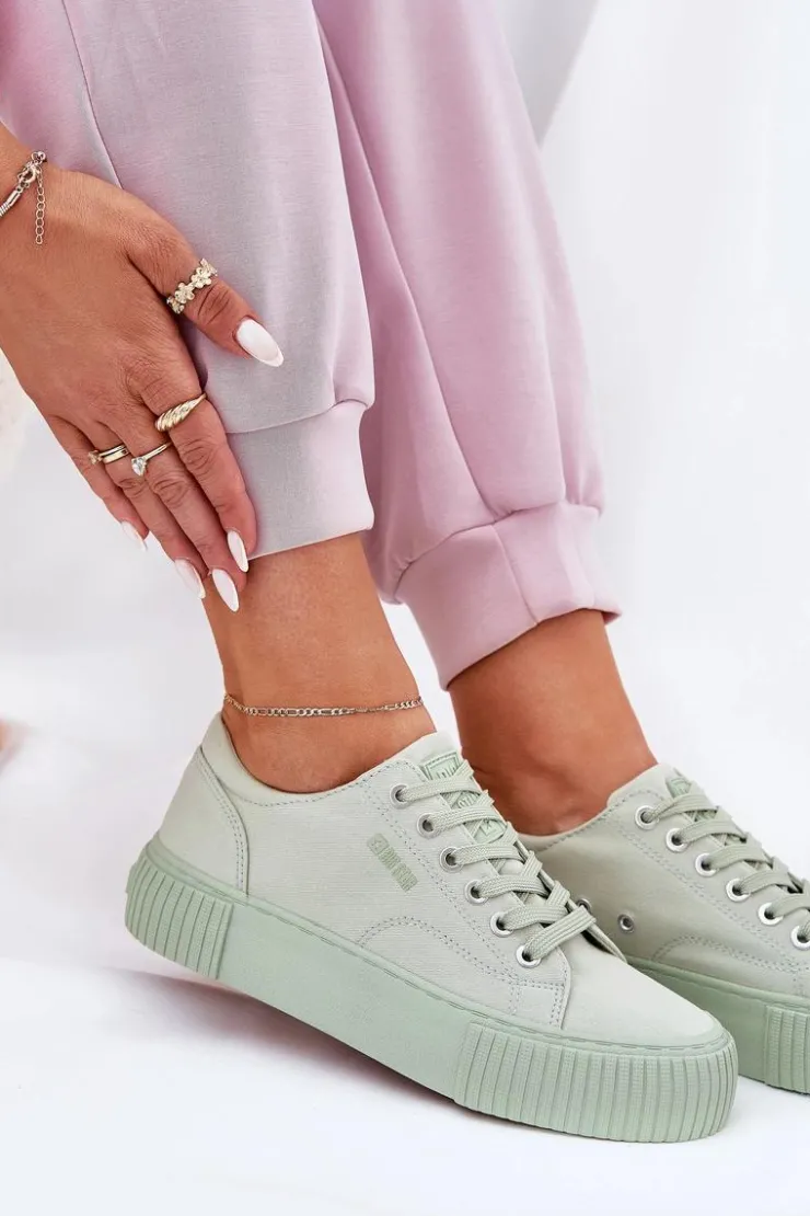 Big Star Shoes Trampki Damskie Big Star|Trampki Damskie Niskie*Materiałowe Trampki Damskie Big Star RR274408 Zielone