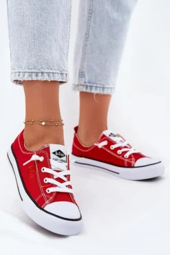 Lee Cooper Trampki Damskie Niskie*Materiałowe Trampki Damskie LCW-25-02-3298L Czerwone Czerwony