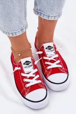 Lee Cooper Trampki Damskie Niskie*Materiałowe Trampki Damskie LCW-25-02-3298L Czerwone Czerwony