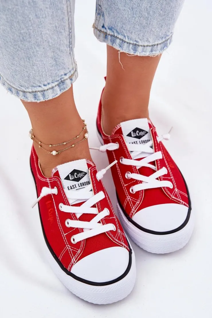 Lee Cooper Trampki Damskie Niskie*Materiałowe Trampki Damskie LCW-25-02-3298L Czerwone Czerwony